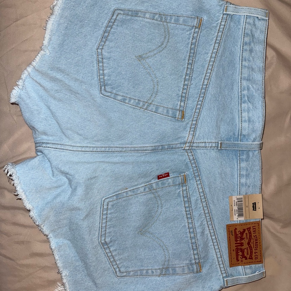Levi's Women's Distressed Light Blue Jean Shorts 501 - Picture 2 of 5
